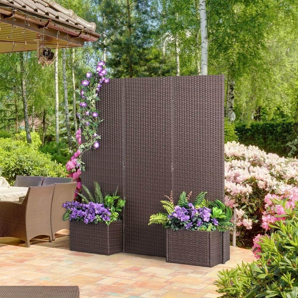 Artigwall® Rattan Room Divider with Planter Boxes Indoor Outdoor Use