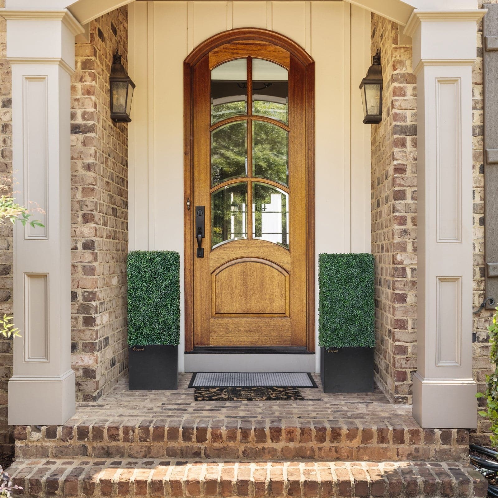 Artigwall boxwood topiary trees at home entrance